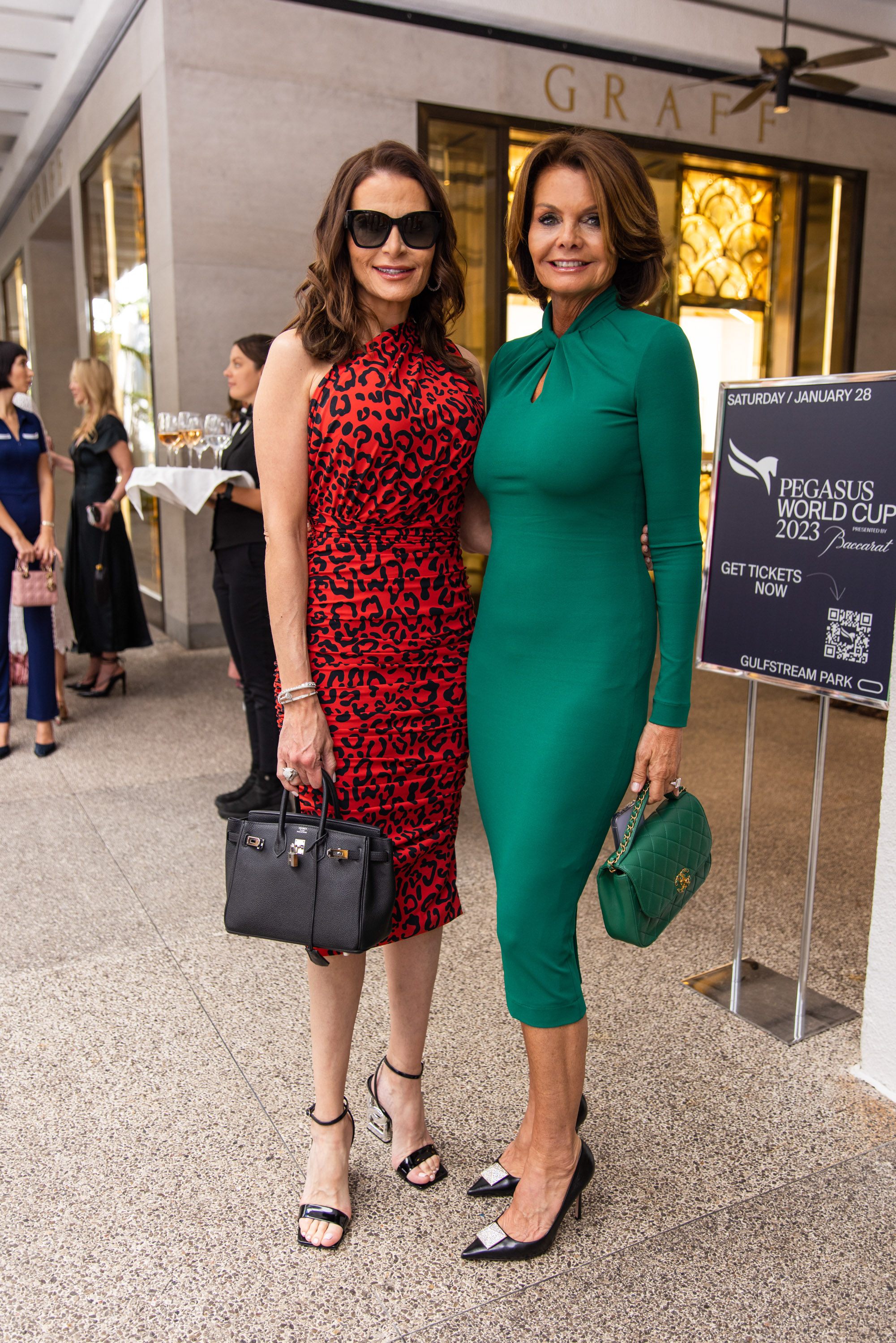 A variety of images showcasing the annual Pegasus World Cup “Off To The Races” fashion show. Images include guests in attendance, models walking the runway in looks from Neiman Marcus, and overall event atmosphere.