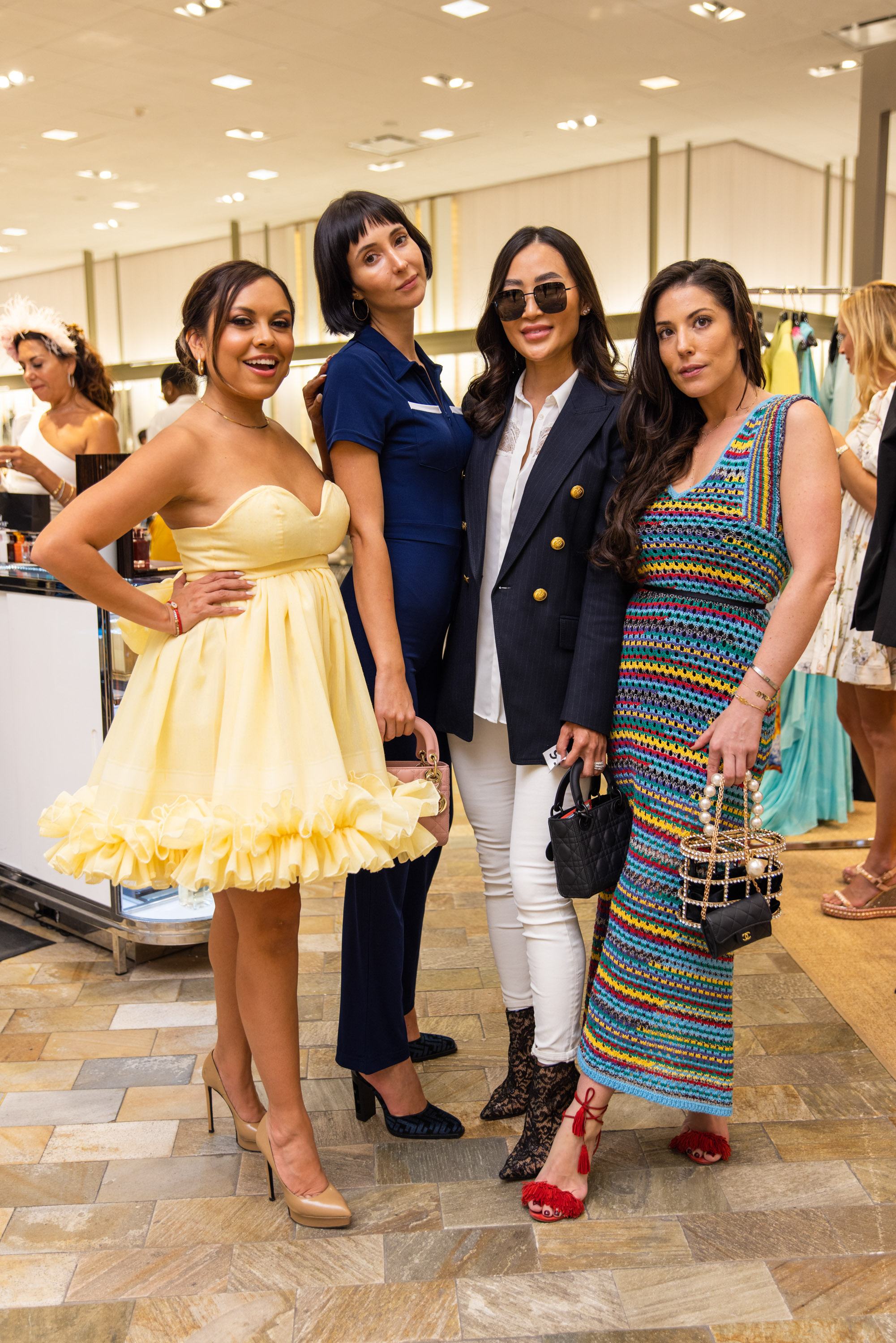 A variety of images showcasing the annual Pegasus World Cup “Off To The Races” fashion show. Images include guests in attendance, models walking the runway in looks from Neiman Marcus, and overall event atmosphere.