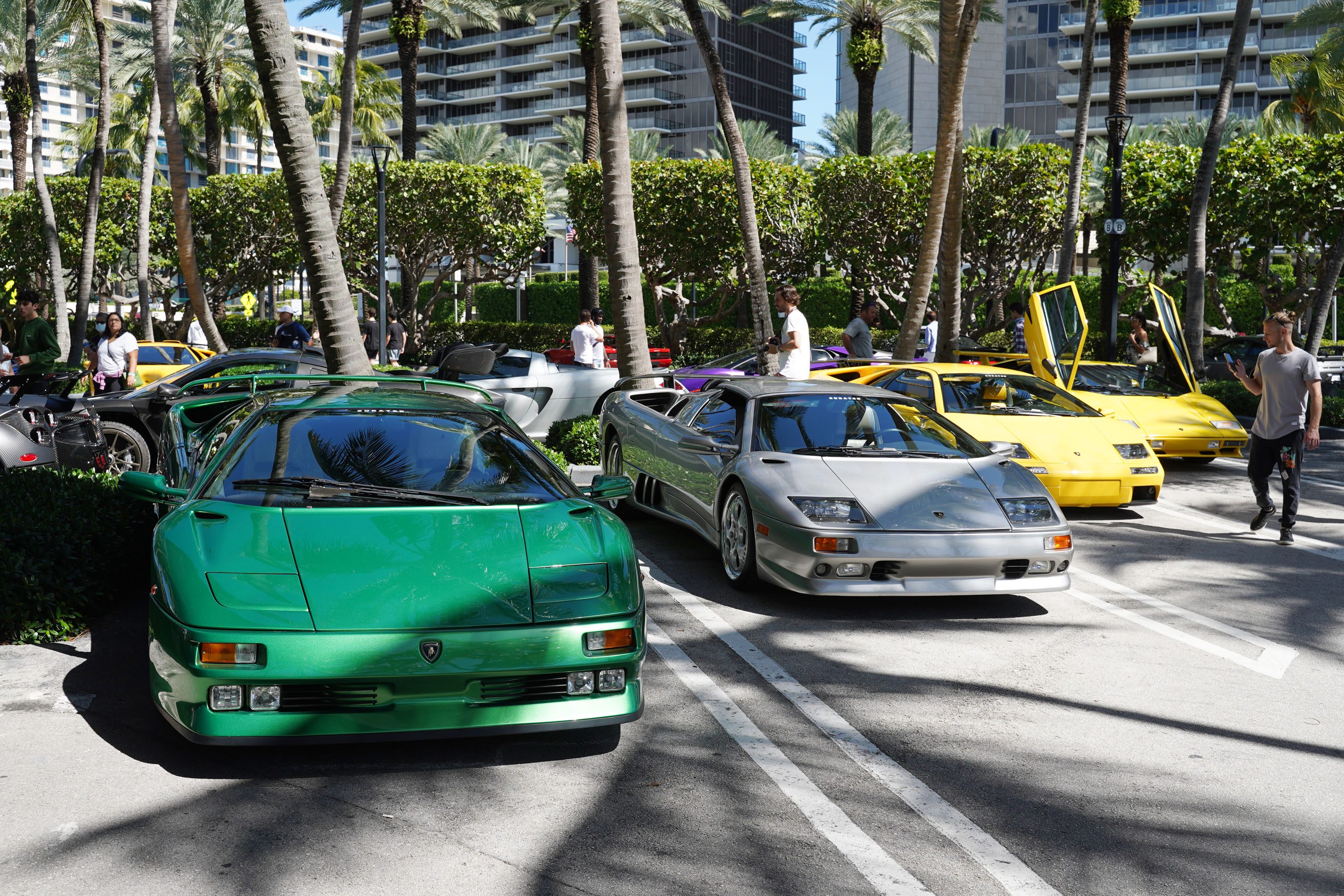 A variety of images showcasing the Collector’s Car Show hosted by Bal Harbour Shops during Bespoke Bal Harbour. Images include guests in attendance, rare and exotic cars showcased at the event, and watched from Richard Mille.