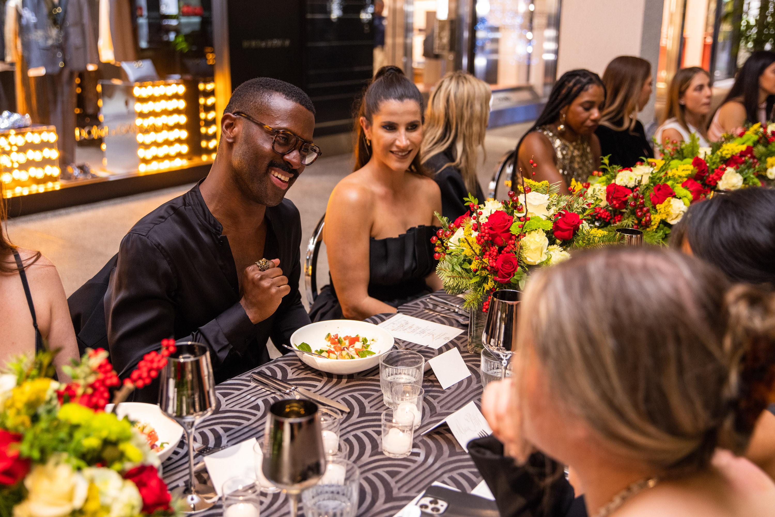 A variety of images showcasing Bal Harbour Shops’ Thanksharing Celebration event. Images include guests in attendance, table décor, and food featured at the event.