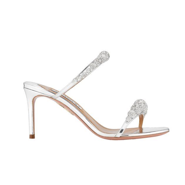 Silver embellished mule sandals with heel