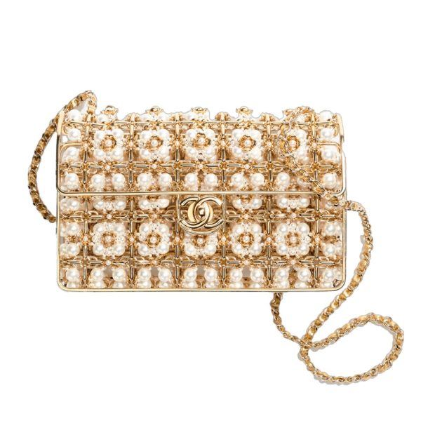 Gold and pearl embellished Chanel evening bag