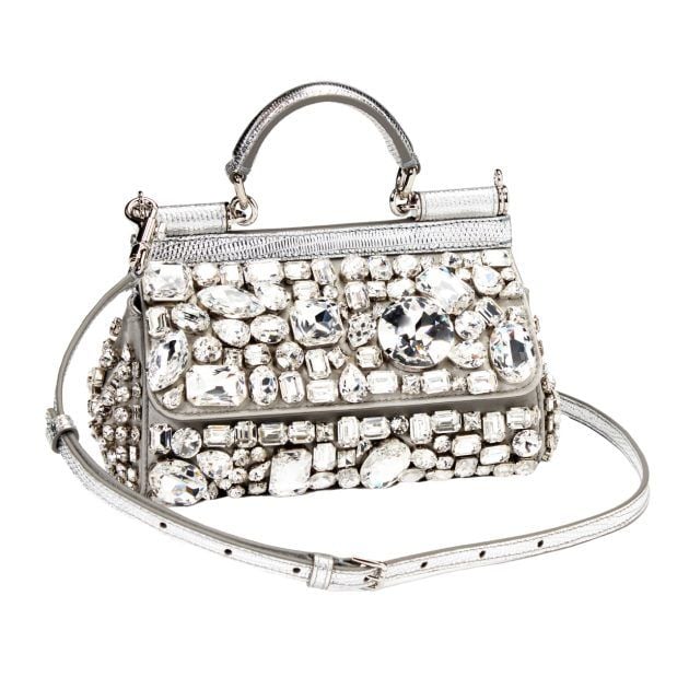 Silver crystal embellished Dolce and Gabbana Sicily bag