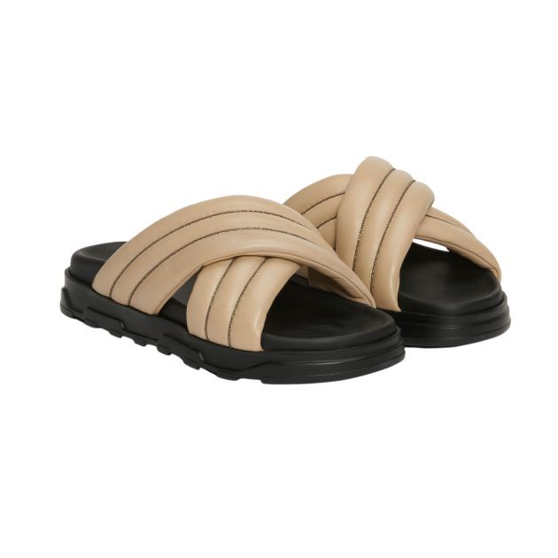 Dove grey leather platform slide sandals