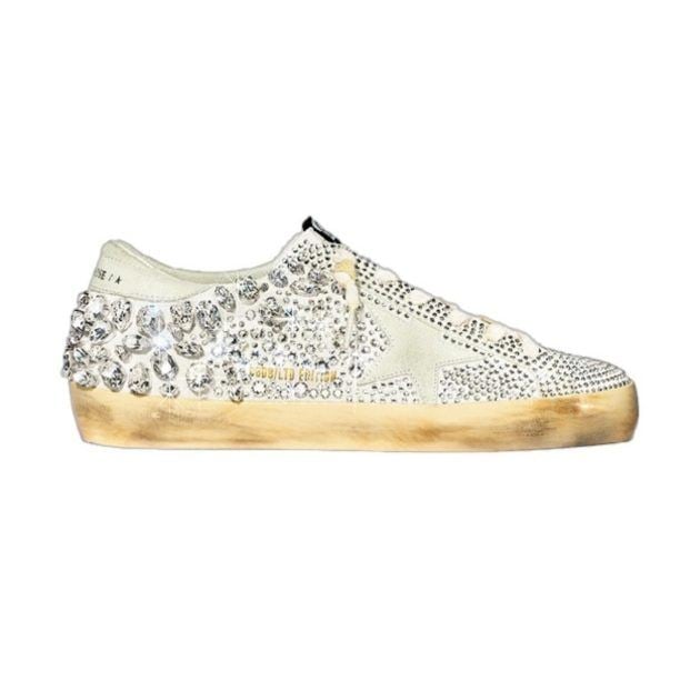 White Golden Goose sneakers with Swarovski crystal embellishments