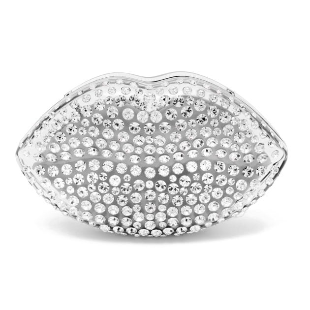 Silver lip shaped purse with crystal embellishments