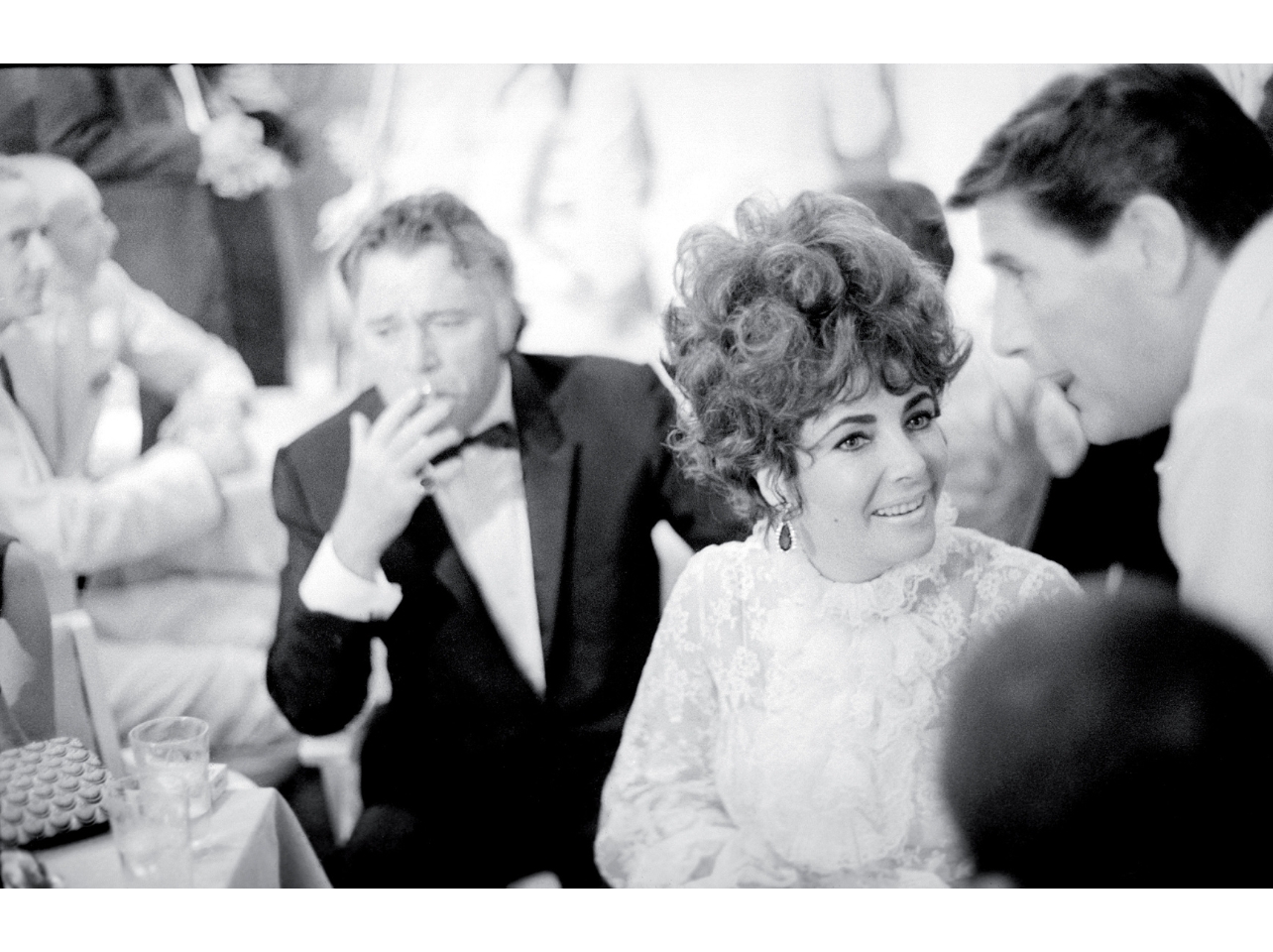 Black and white portrait of Richard Burton and Elizabeth Taylor at Marina Cicogna’s party, Venice 1967