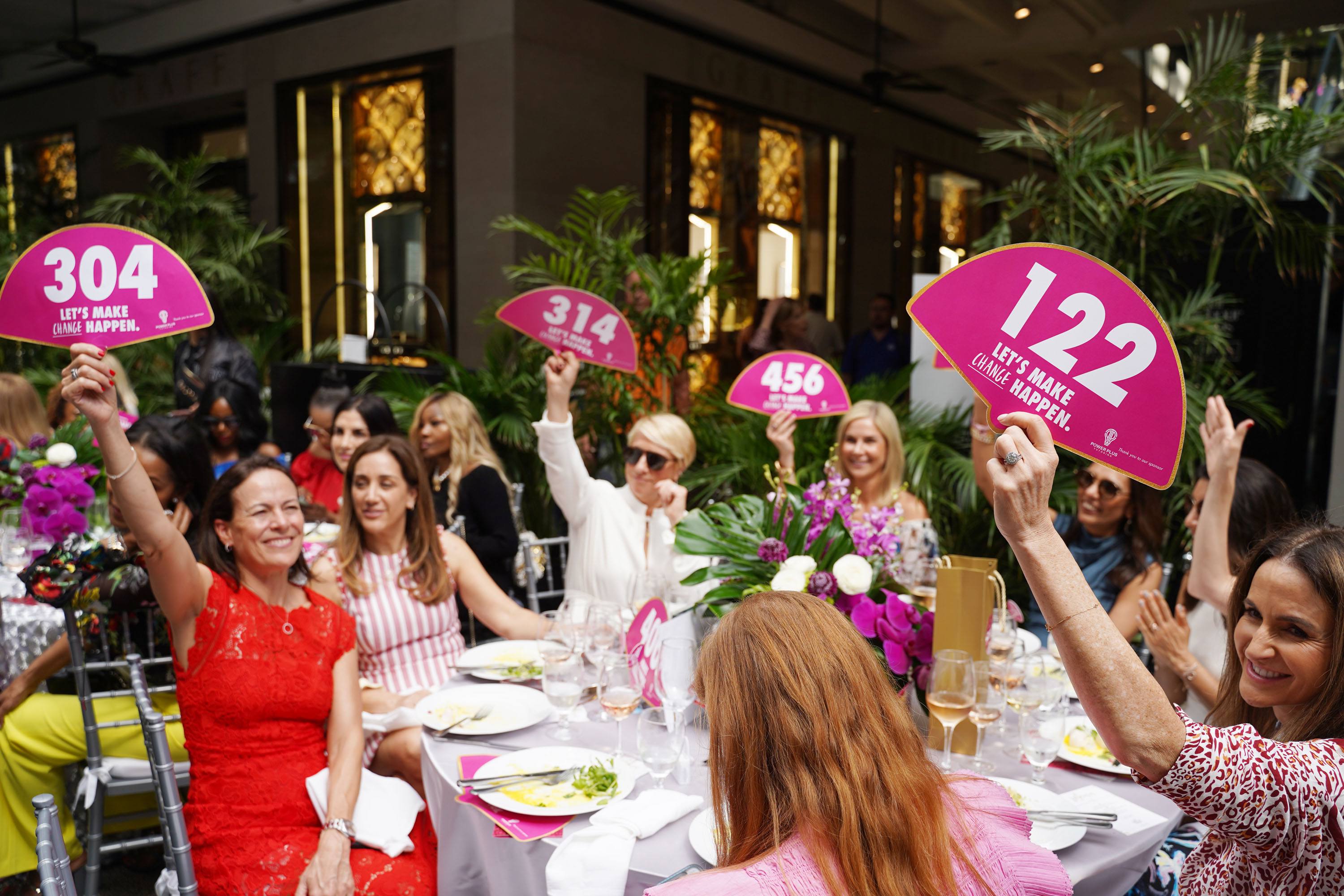 A variety of images showcasing the Wine, Women, and Shoes fashion show and fundraiser benefiting Breakthrough Miami. Images include guests in attendance, a fashion show by Neiman Marcus, and special guest speakers