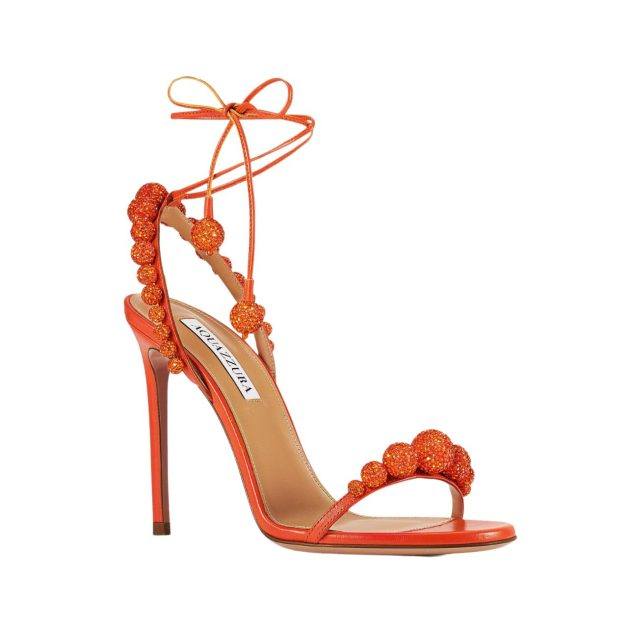 Orange Aquazzura stiletto lace up sandals