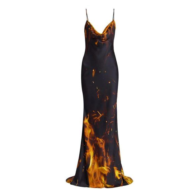 Fire-printed maxi dress