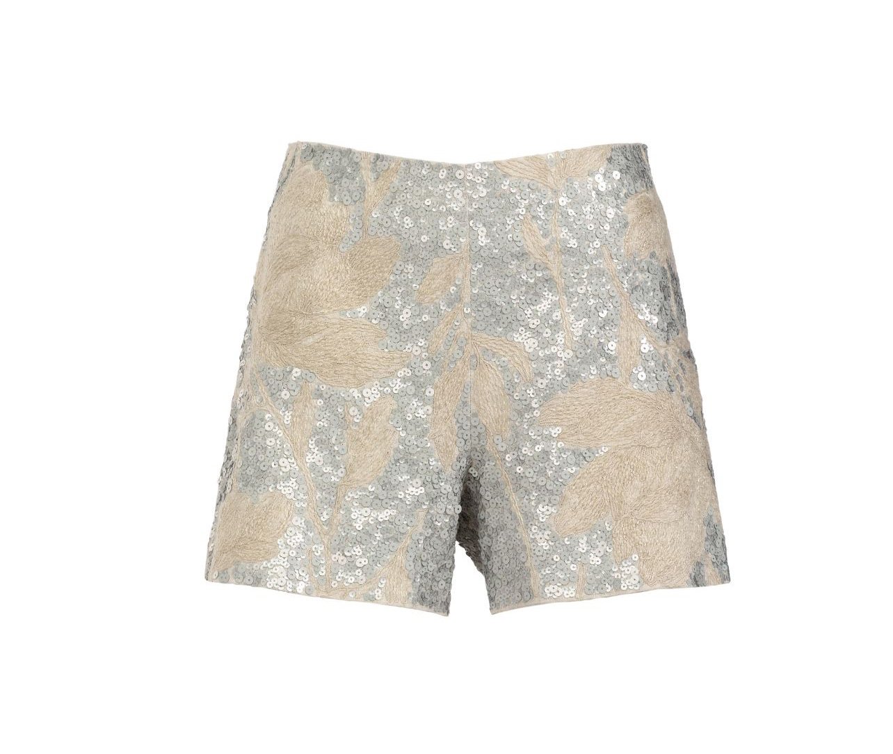 Brunello Cucinelli shorts in cream with silver metallic sequins and embroidering