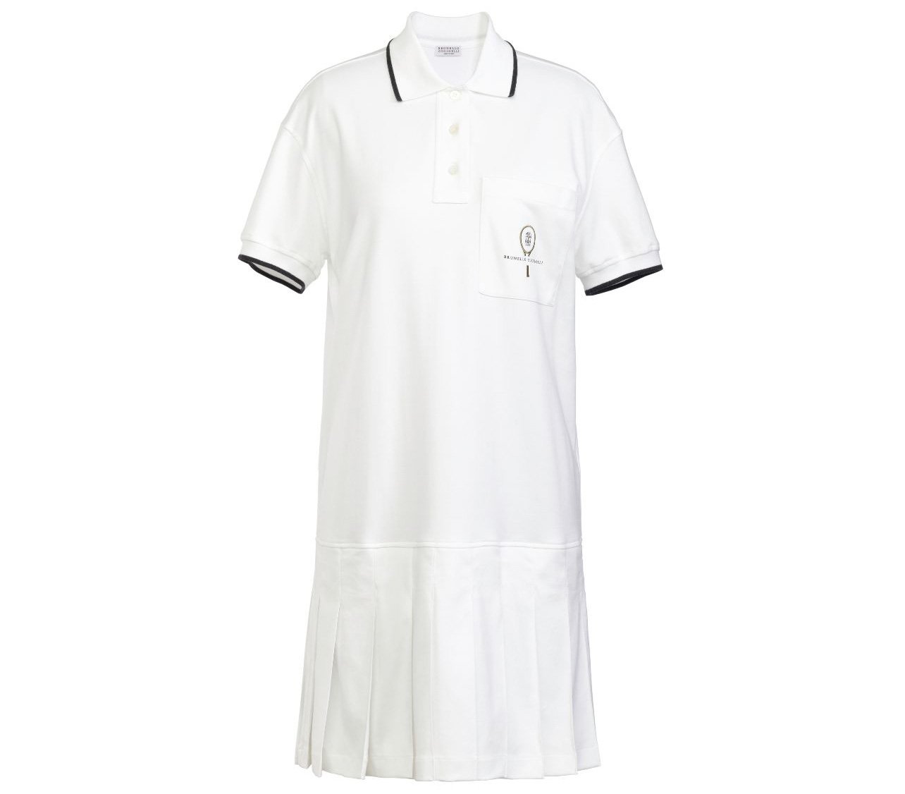 Brunello Cucinelli white pleated and embroidered cotton jersey mini tennis dress