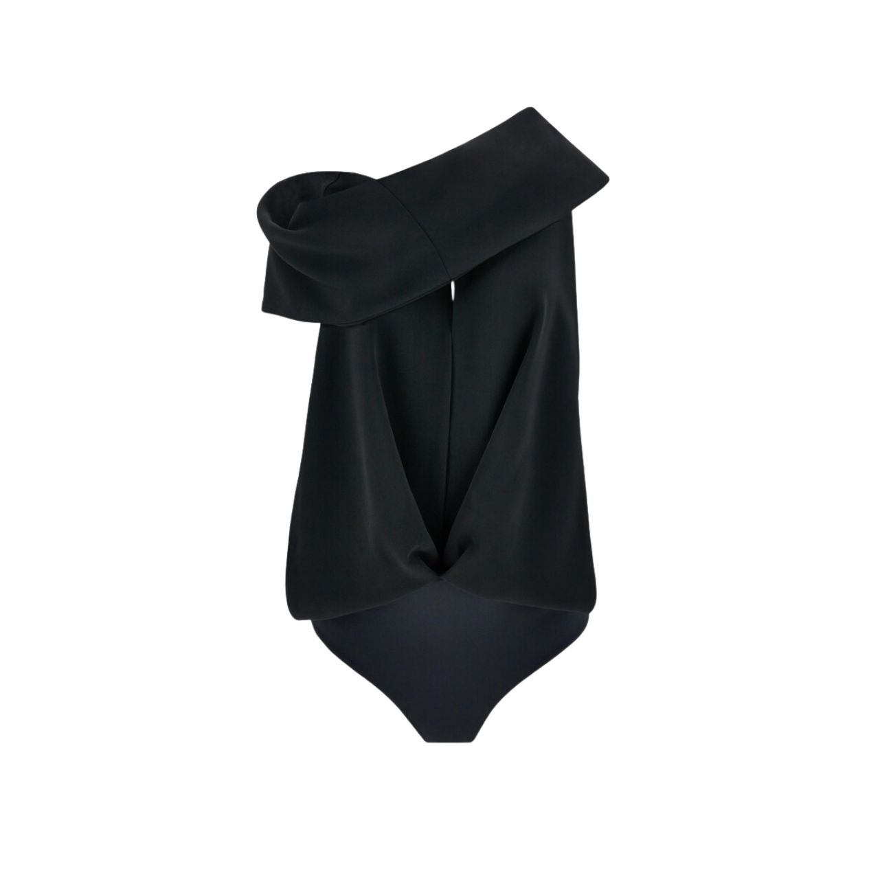 Black bodysuit with draping and side slits