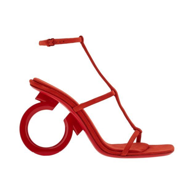 Red Ferragamo sandals with Gancini heel