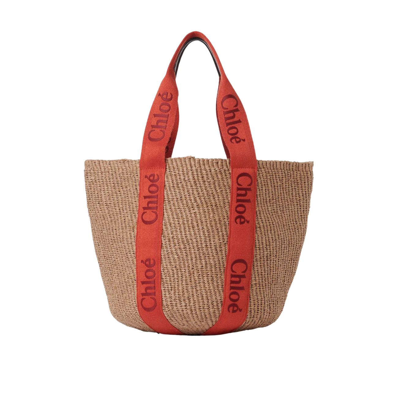 Chloe large raffia bucket bag with orange handles