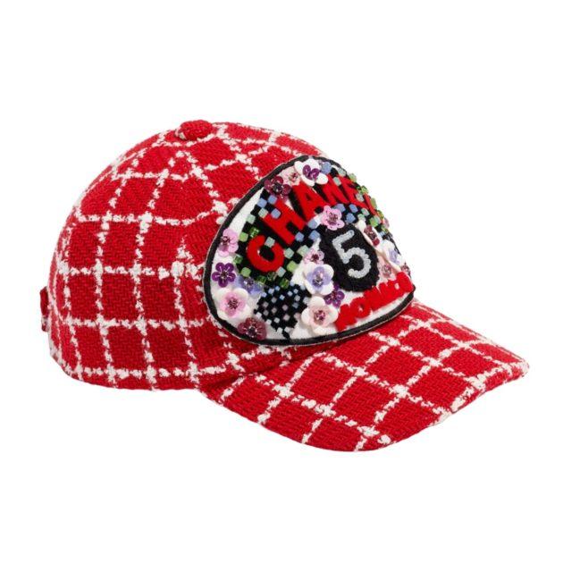 Chanel red and white tweed cap from The Webster