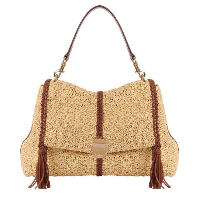 Chloe medium Penelope soft shoulder bag made of bouclette fabric and brown calfskin leather