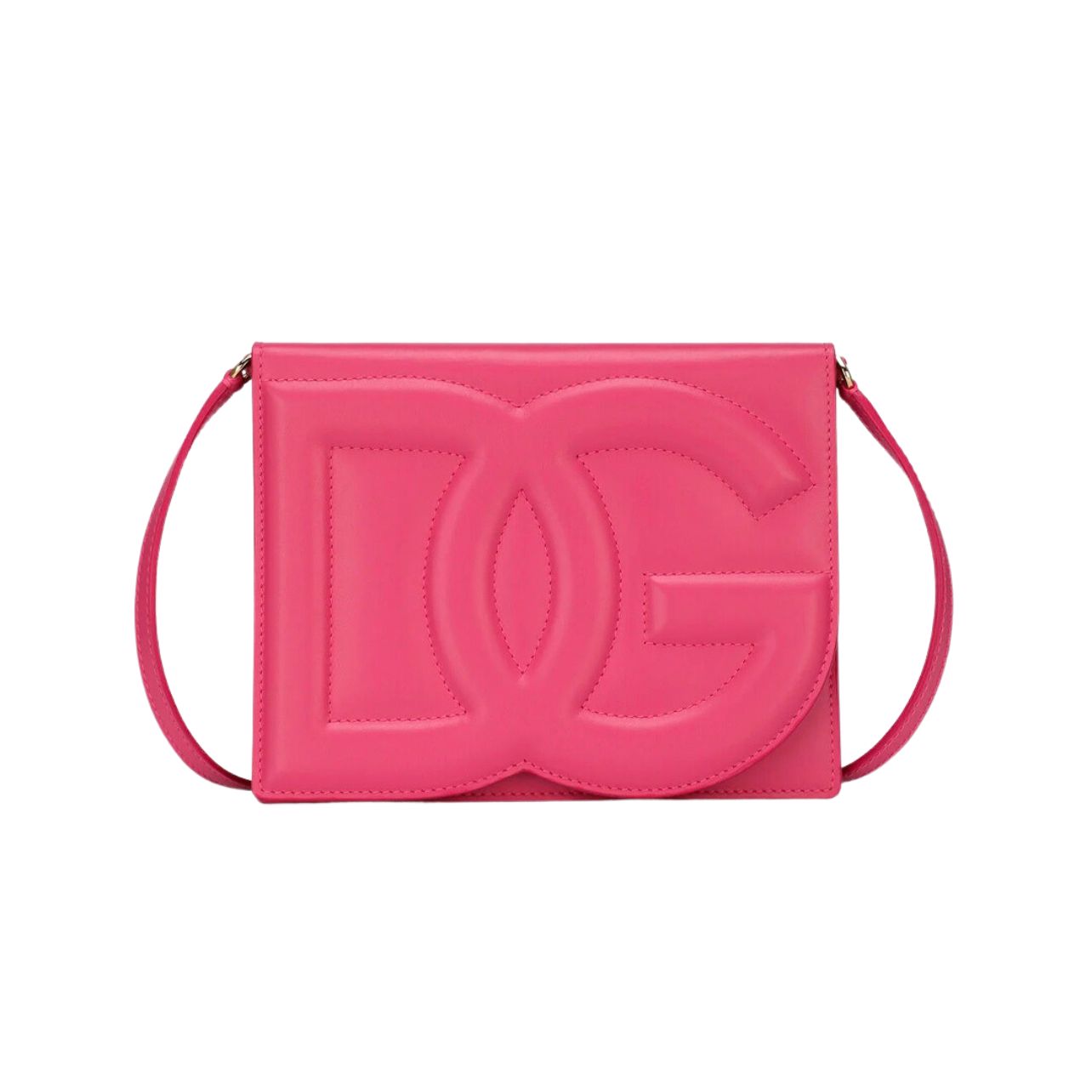 Dolce & Gabbana calfskin leather logo shoulder bag in deep pink