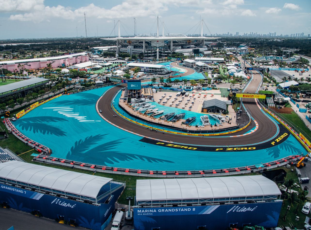 Aeriel view of the Formula 1 track at Miami Hard Rock Stadium