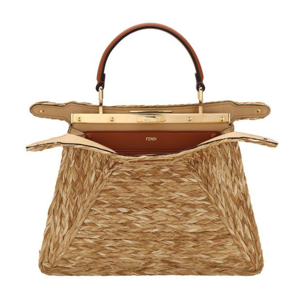 Fendi small peekaboo top handle bag in raffia