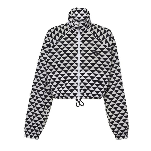 Prada black and white triangle print re-nylon blouson jacket