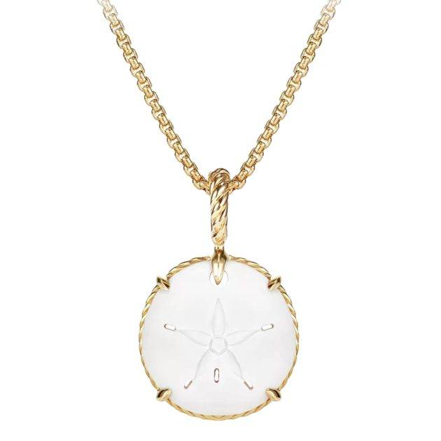 David Yurman gold chain necklace with sand dollar amulet pendant