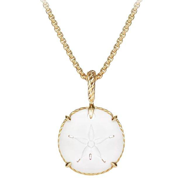 David Yurman gold chain necklace with sand dollar amulet pendant
