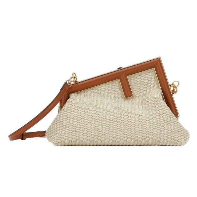 Fendi raffia and brown leather First bag with detachable strap