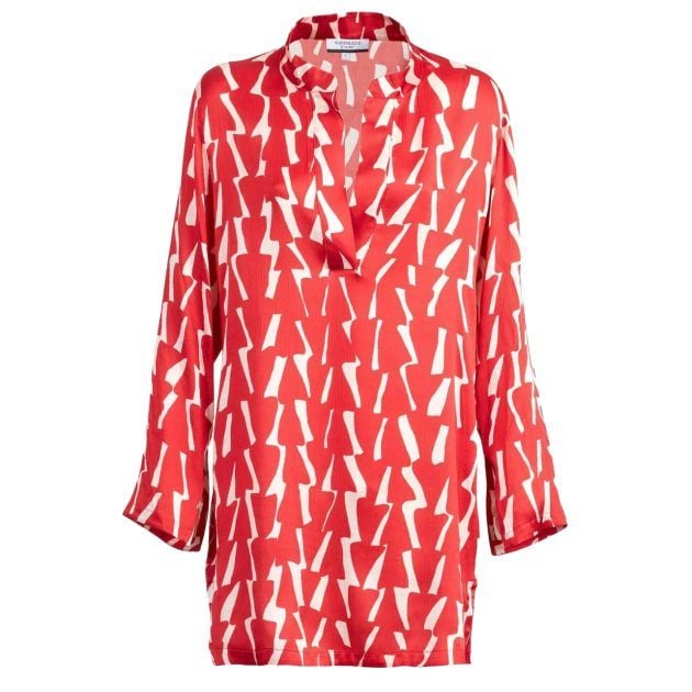 Haremlique red printed short silk tunic