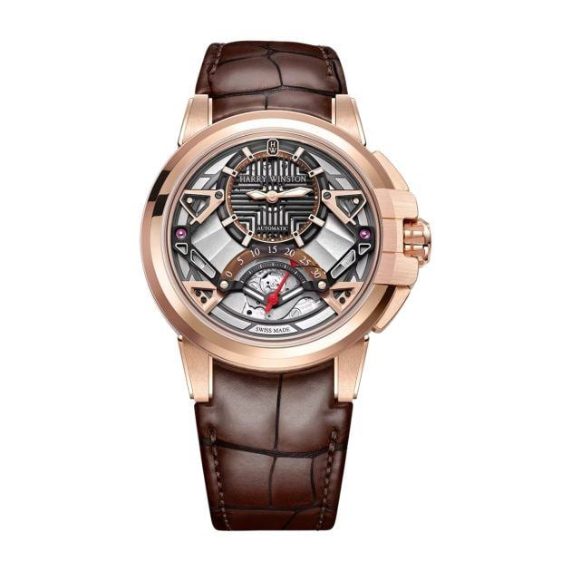 Harry Winston ocean retrograde 42mm watch with brown alligator leather strap