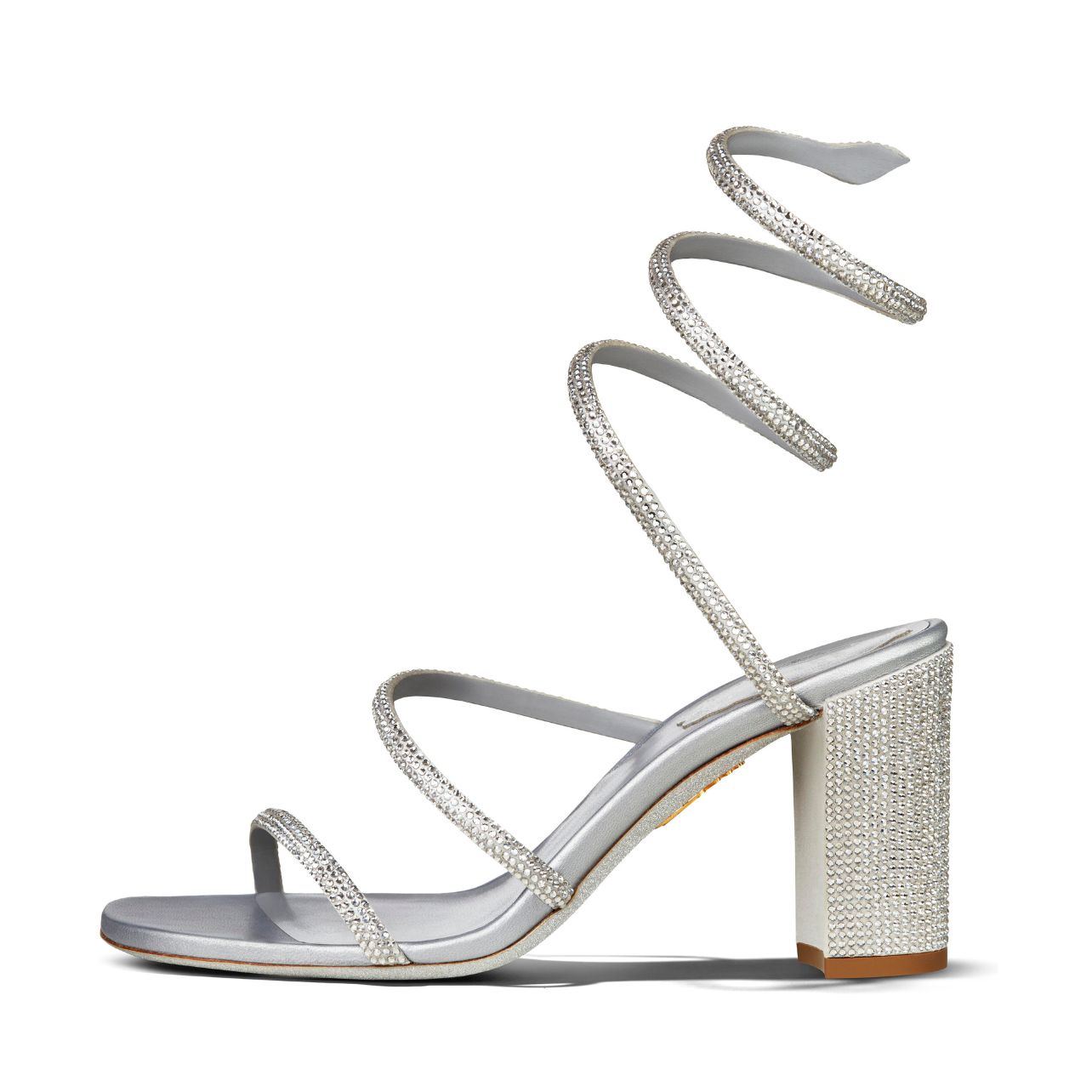 René Caovilla silver Cleo with thick crystal embellished medium heel