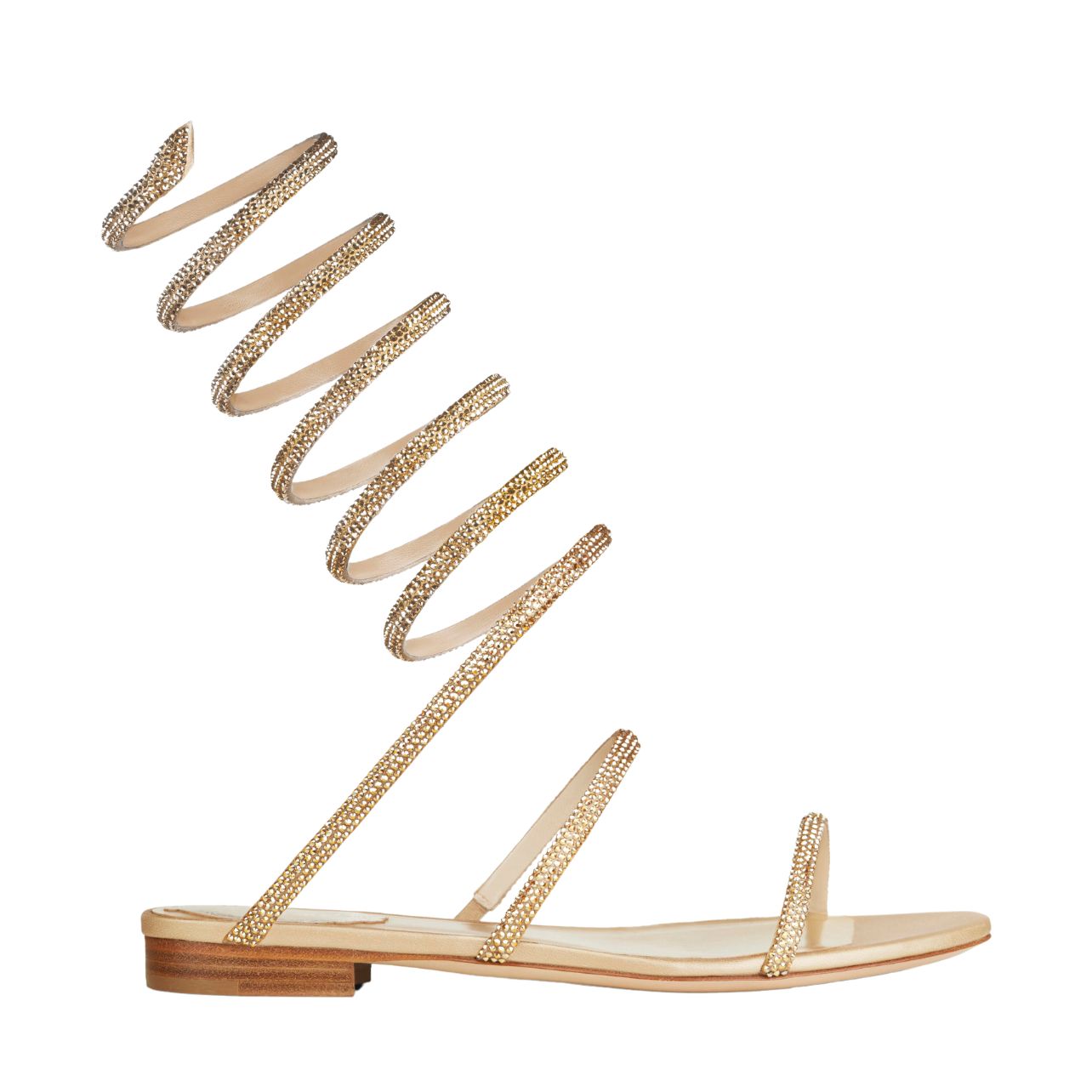 René Caovilla gold knee high wrap around flat sandals