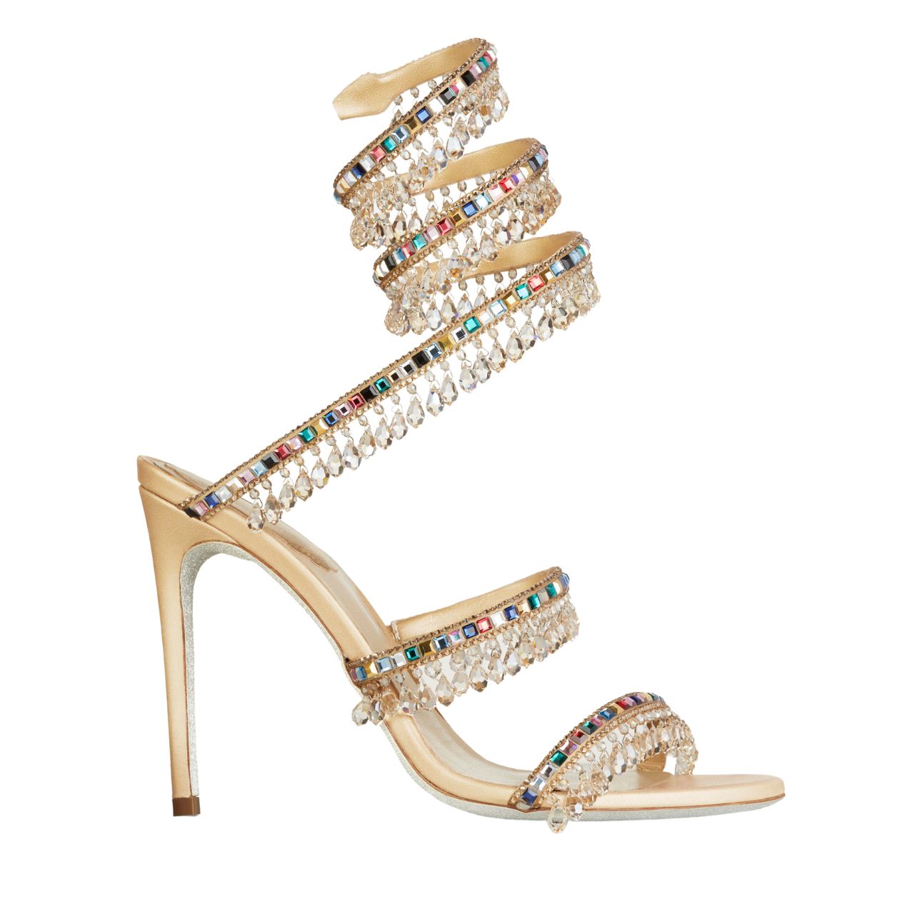 René Caovilla wrap around Cleo sandal with multicolor stones and chandelier style beads