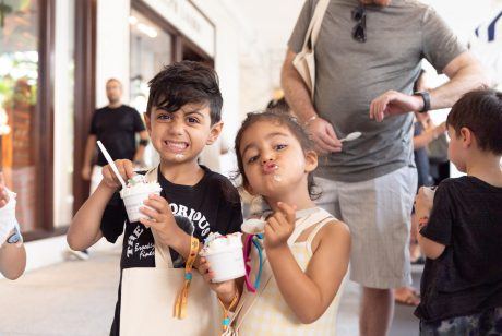 A variety of images showcasing Bal Harbour Shops Ice Cream We Love event, activities for children, and ice cream, paletas, gelato and more served by 18 local Miami vendors