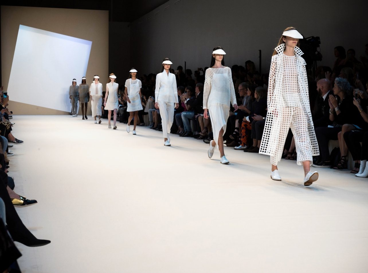 Models walking the runway in Akris Spring/Summer 2015 fashion show