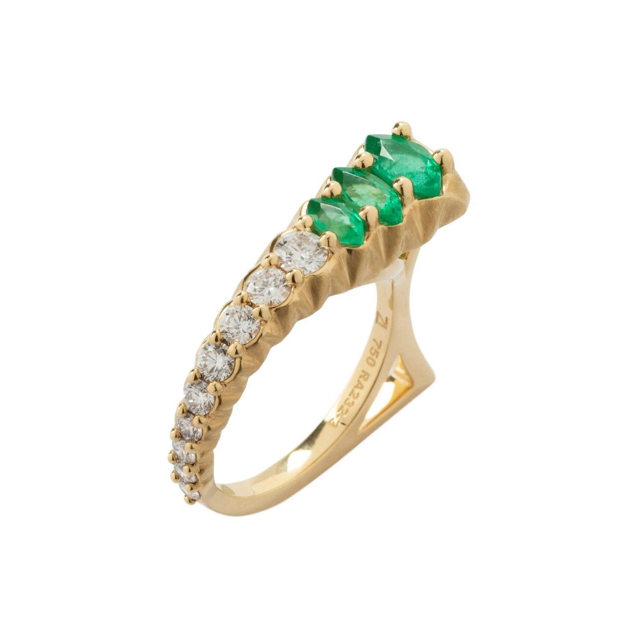 Ara Vartanian yellow gold ring with emeralds and diamonds