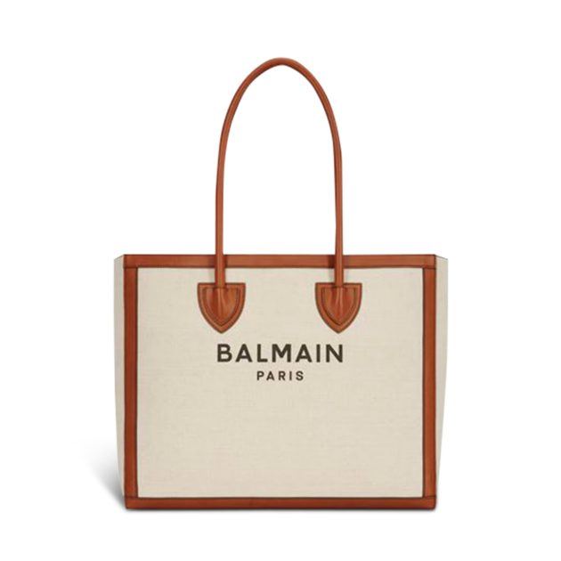 Balmain canvas tote with brown leather panels