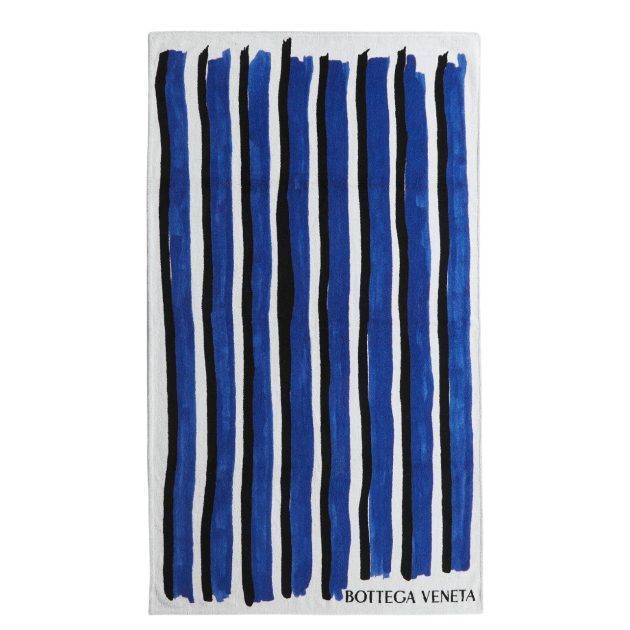 Bottega Veneta white and blue striped cotton beach towel
