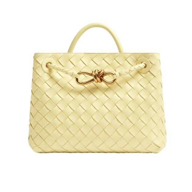 Bottega Veneta pastel yellow woven leather top-handle Andiamo bag