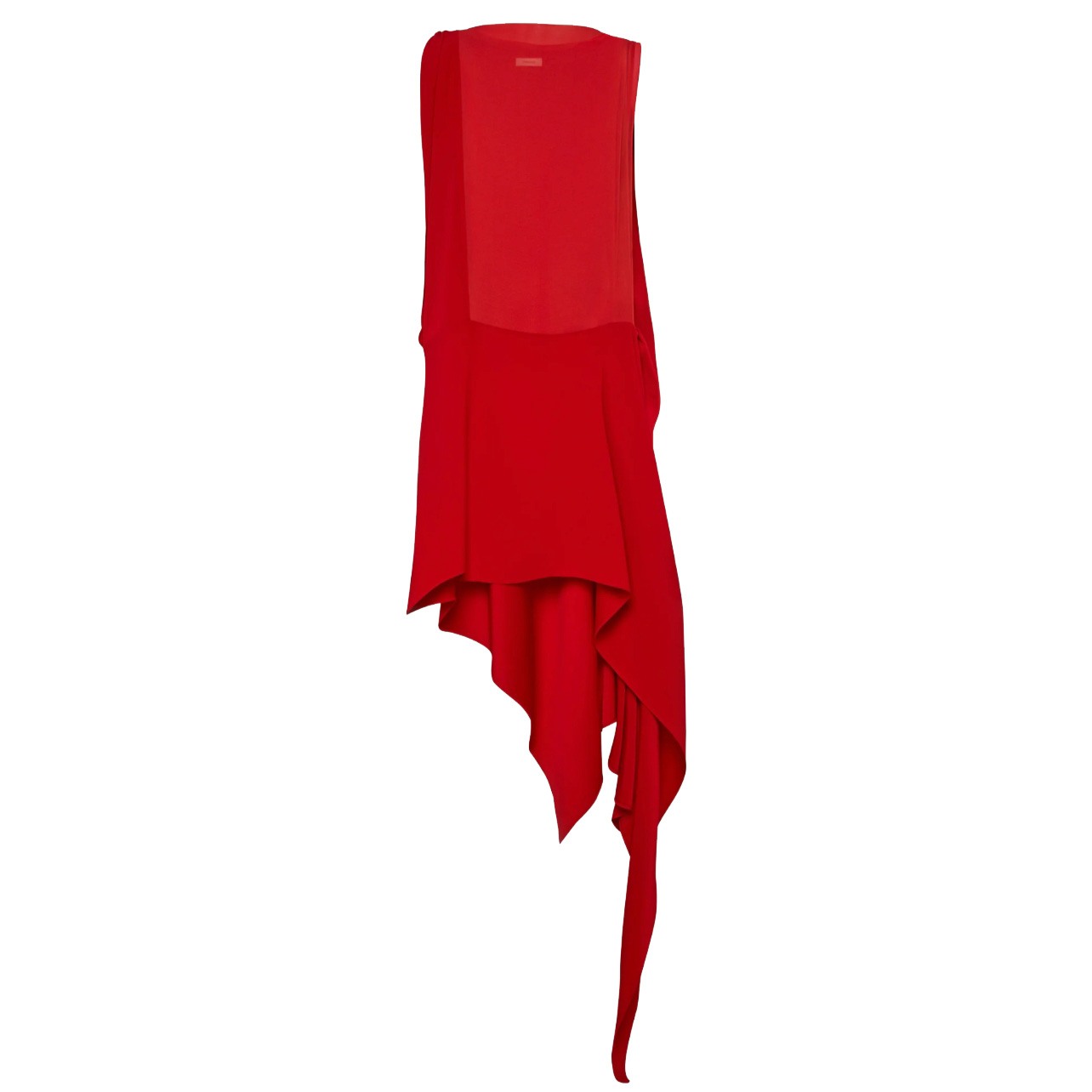 Red Ferragamo satin and viscose-blend sheer sleeveless asymmetrical mini dress