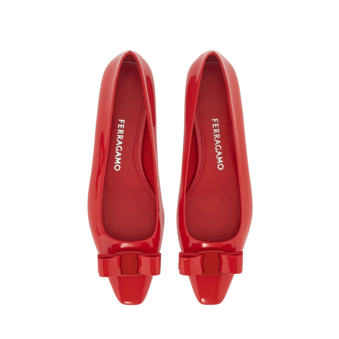 Ferragamo red leather ballet flats with red bow detail