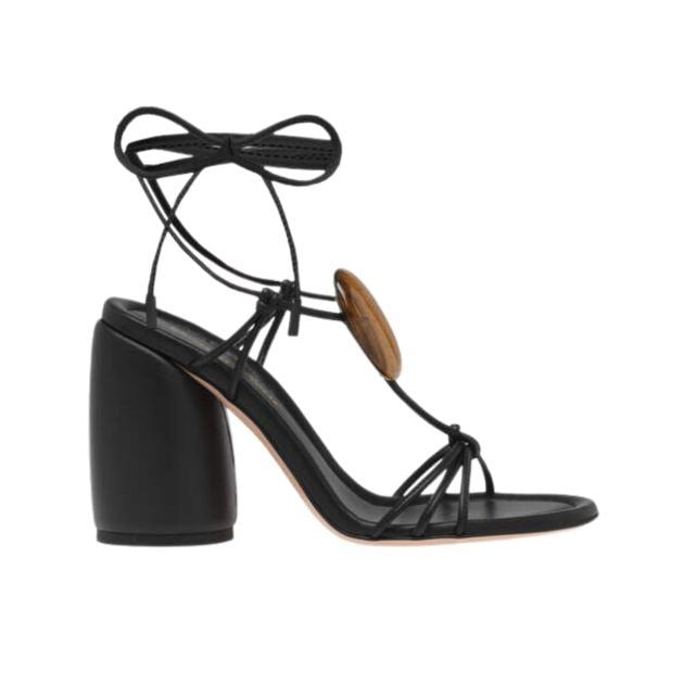 Gianvito Rossi black lace up leather sandals with a contrasting oval cabochon natural stone
