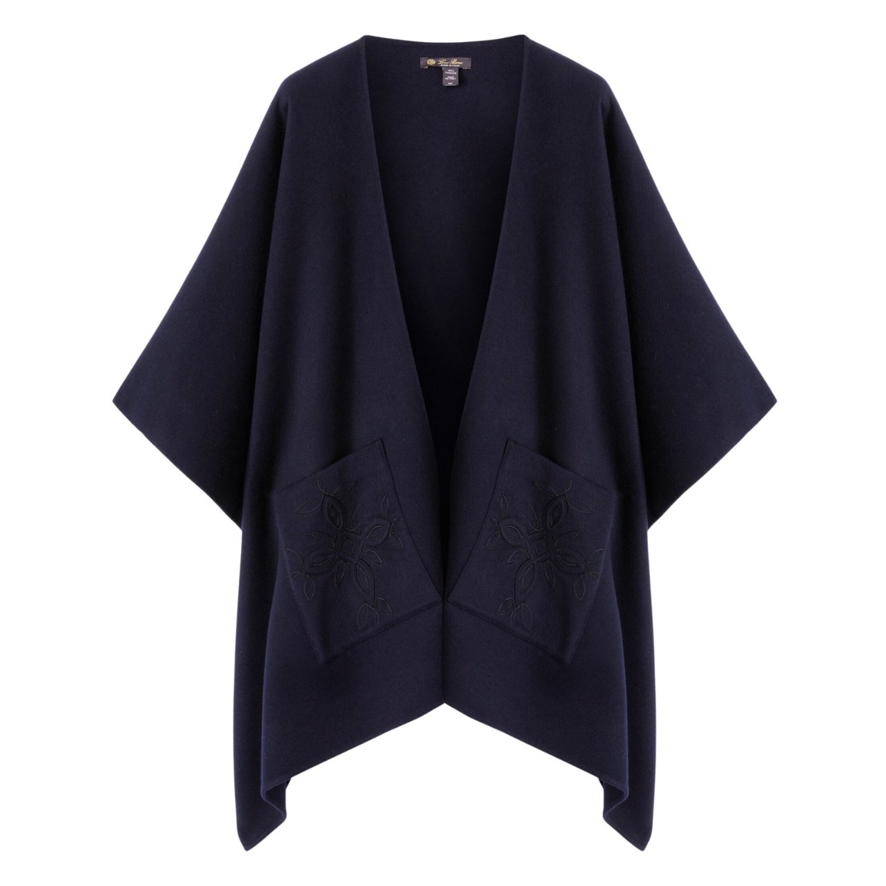 Loro Piana navy blue cashmere cape with embellished front pockets