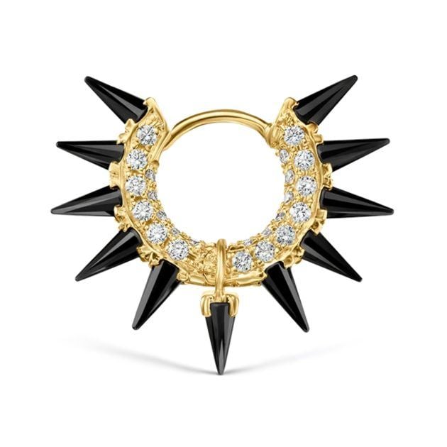 Maria Tash moissanite and pave diamond hoop earrings with all-around black spikes