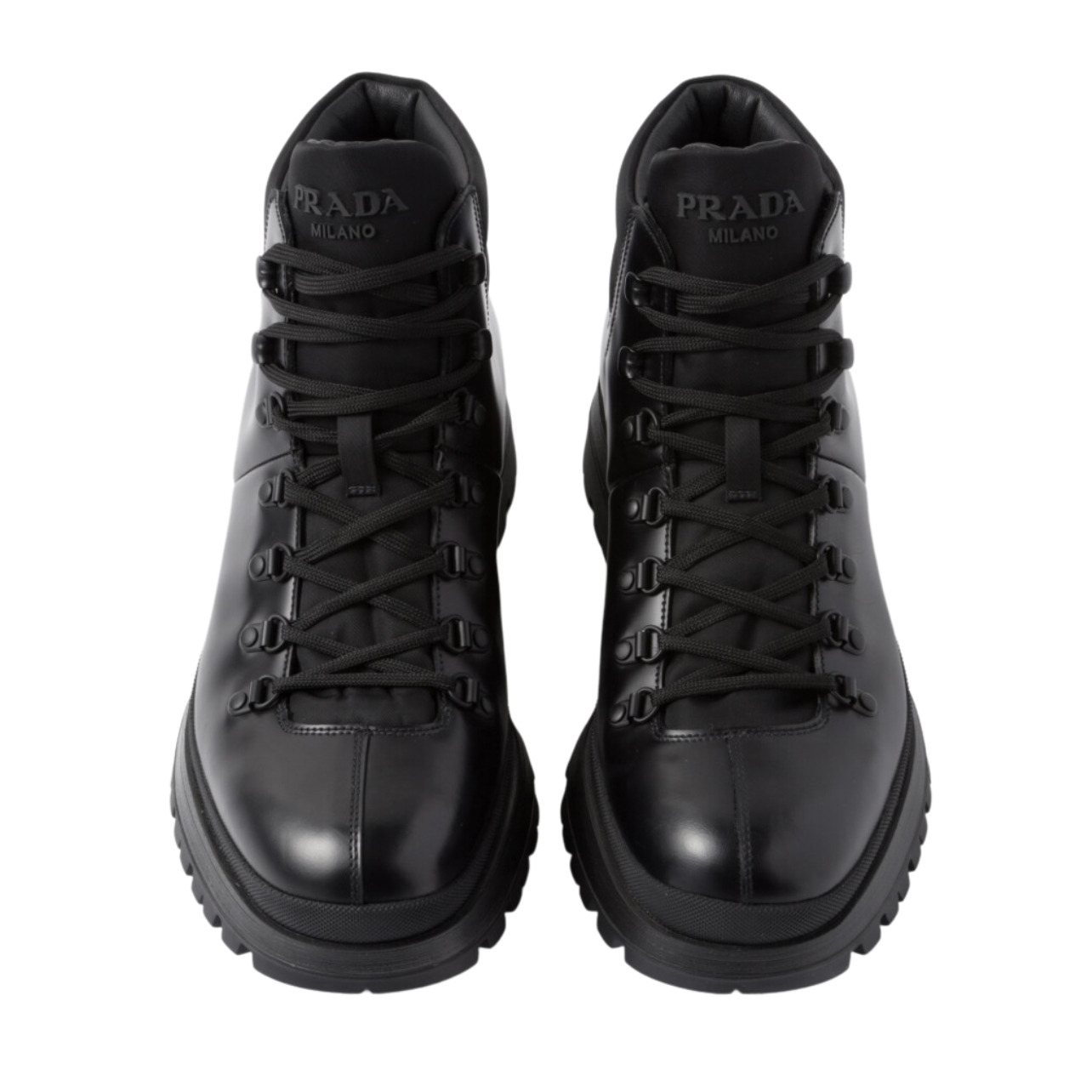 Prada black brushed leather and fabric booties