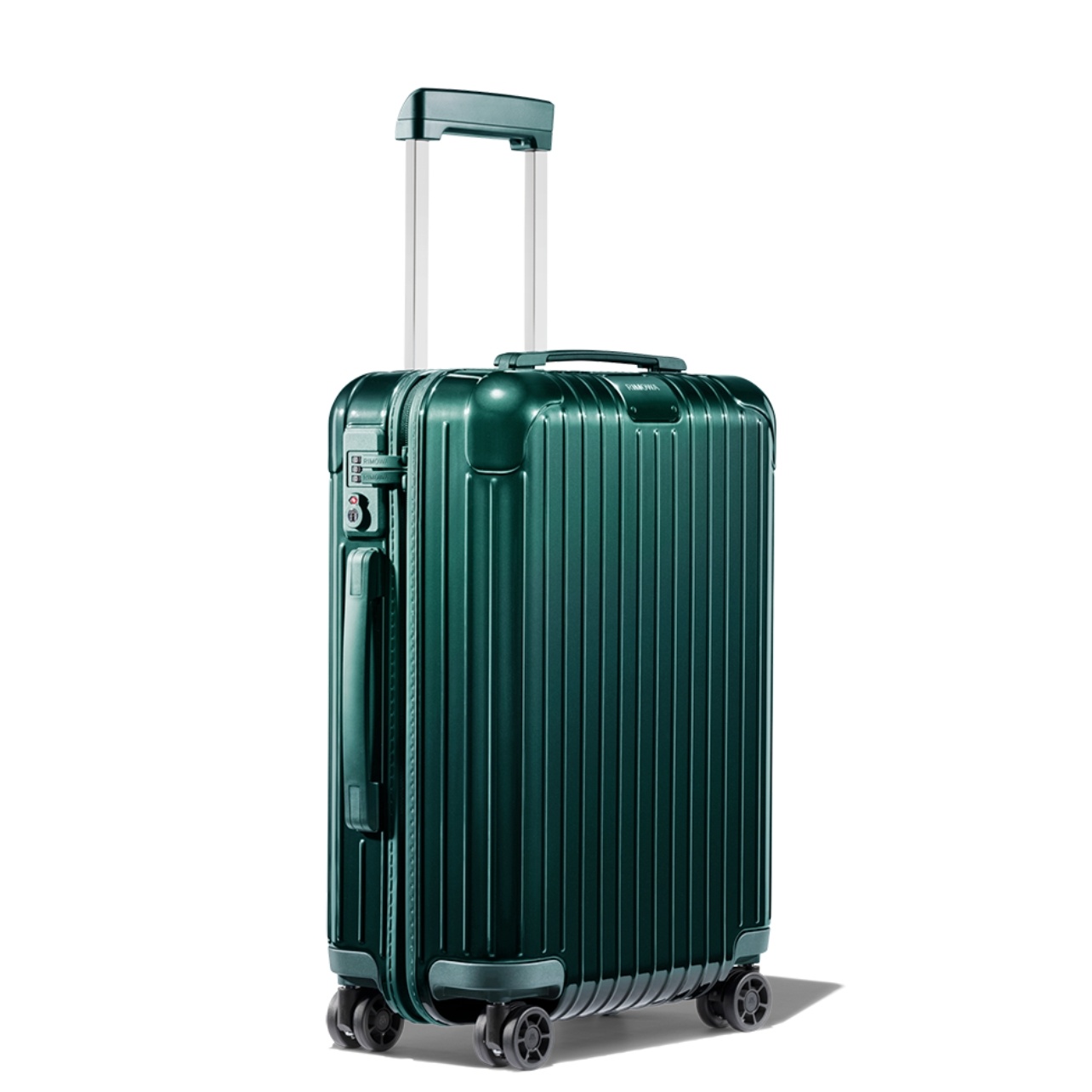 Green Rimowa small cabin suitcase in deep green