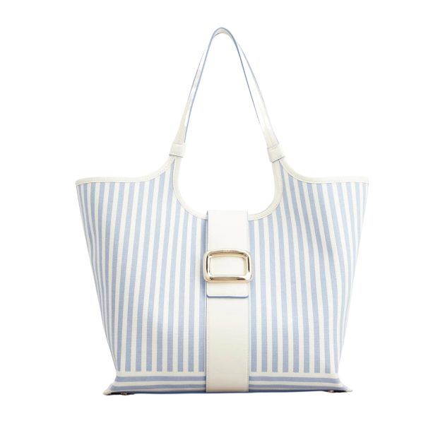 Roger Vivier blue and white stripe medium fabric shopping bag