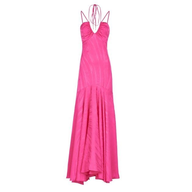 Silvia Tcherassi fuchsia pink jacquard fabric halter maxi dress