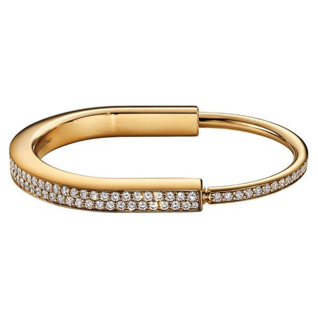 Tiffany lock bangle in yellow gold with full pavé diamonds
