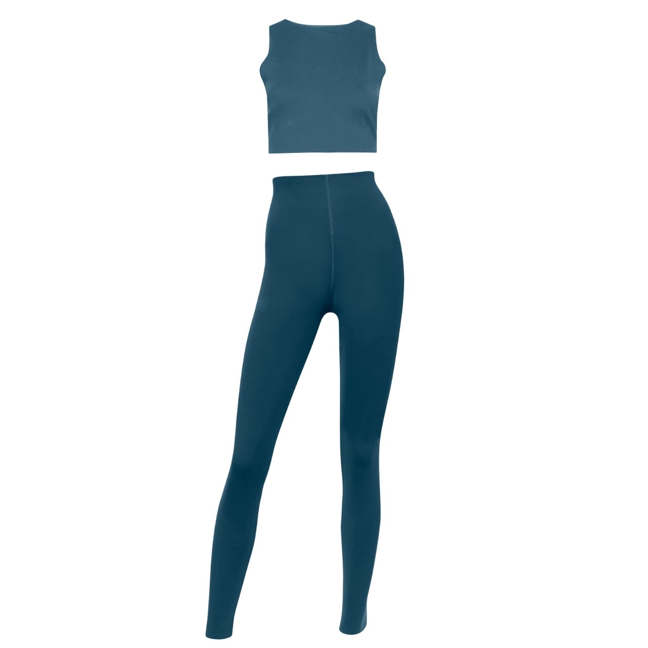 Wolford blue sleeveless crop top and leggings set made from bonded fabric